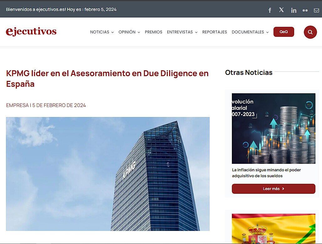 KPMG lder en el Asesoramiento en Due Diligence en Espaa